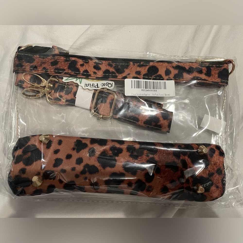 Clear Crossbody Stadium with Leopard Trim.